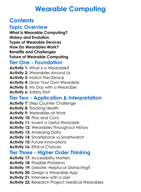 Wearable Computing Worksheet Activity Booklet
