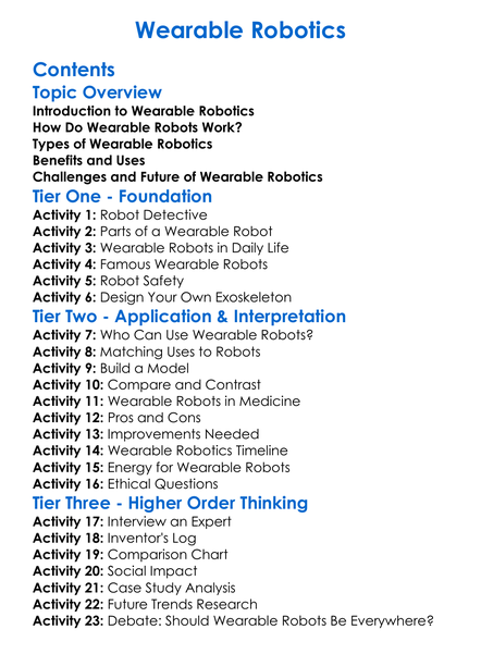 Wearable Robotics Worksheet Activity Booklet