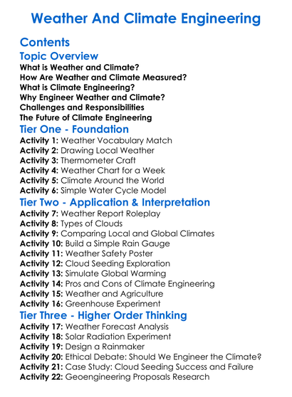 Weather And Climate Engineering Worksheet Activity Booklet