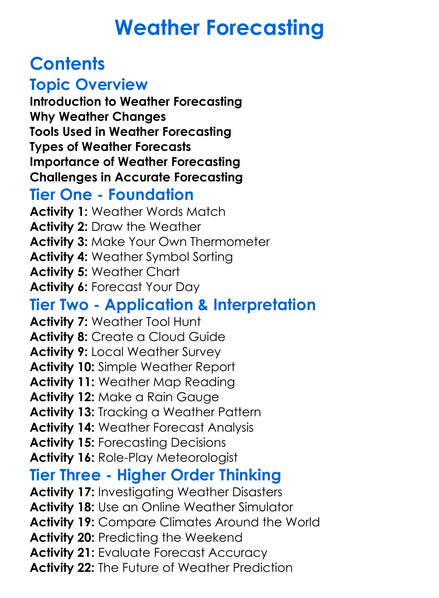 Weather Forecasting Worksheet Activity Booklet