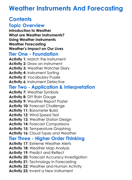 Weather Instruments And Forecasting Worksheet Activity Booklet