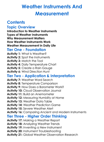 Weather Instruments And Measurement Worksheet Activity Booklet