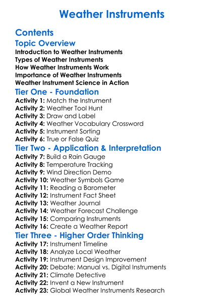 Weather Instruments Worksheet Activity Booklet