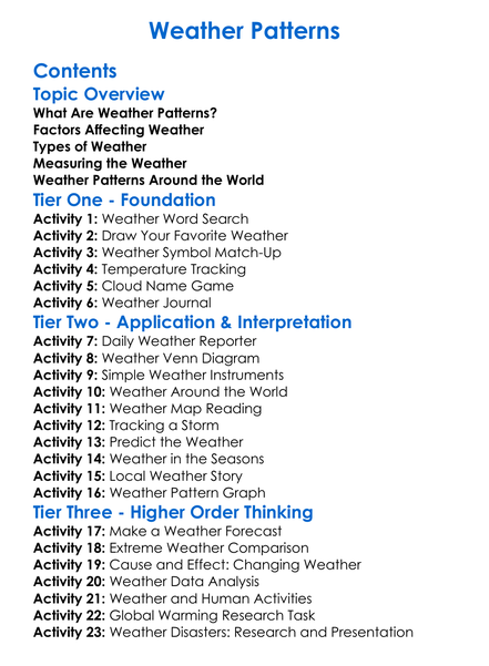 Weather Patterns Worksheet Activity Booklet