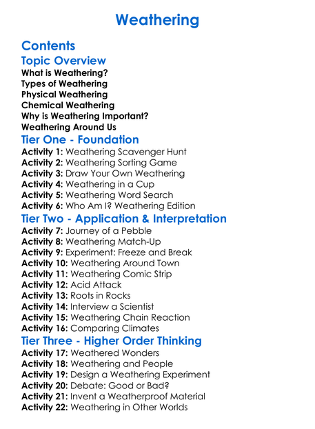Weathering Worksheet Activity Booklet