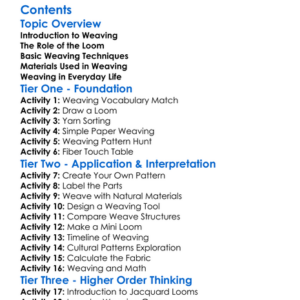 Weaving Processes And Loom Operation Worksheet Activity Booklet