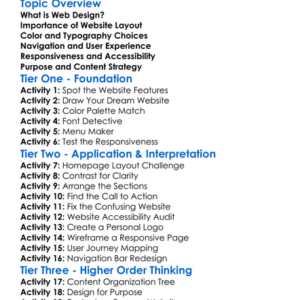 Web Design Principles Worksheet Activity Booklet