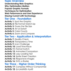 Web Graphics Optimization Worksheet Activity Booklet
