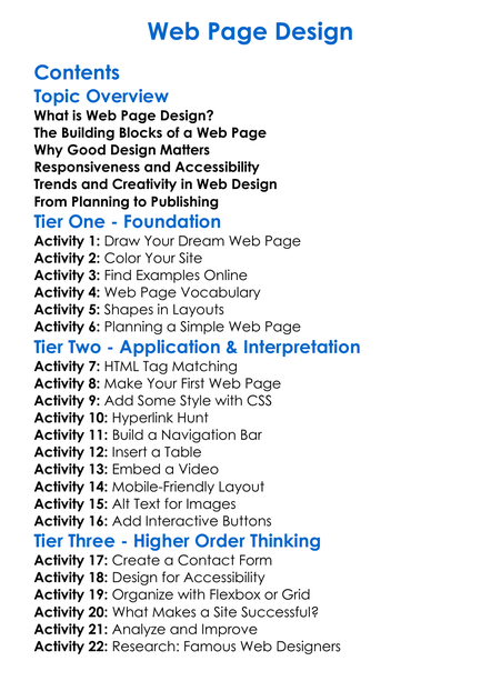 Web Page Design Worksheet Activity Booklet