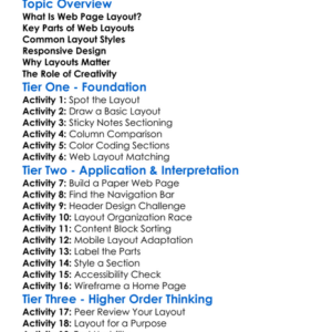 Web Page Layout Fundamentals Worksheet Activity Booklet