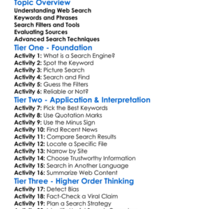 Web Search Techniques Worksheet Activity Booklet
