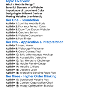 Website Design Basics Worksheet Activity Booklet
