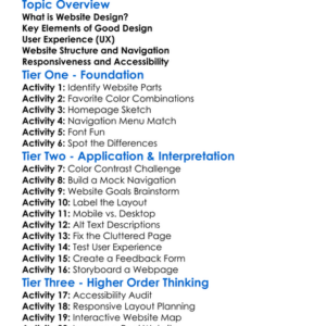 Website Design Fundamentals Worksheet Activity Booklet