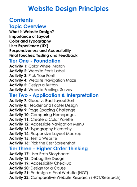 Website Design Principles Worksheet Activity Booklet
