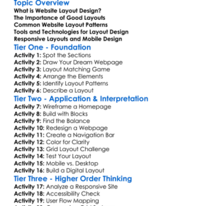 Website Layout Design Worksheet Activity Booklet