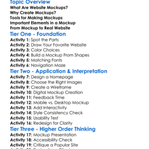 Website Mockups Worksheet Activity Booklet