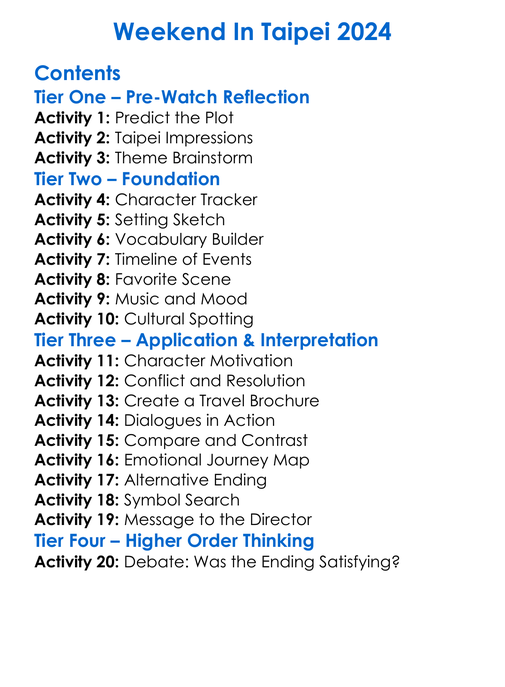Weekend In Taipei 2024 Worksheet Activity Booklet