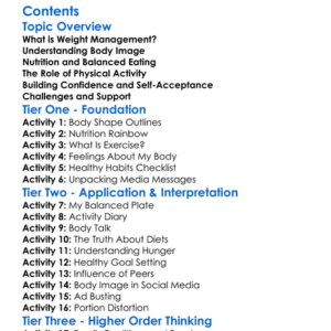 Weight Management And Body Image Worksheet Activity Booklet