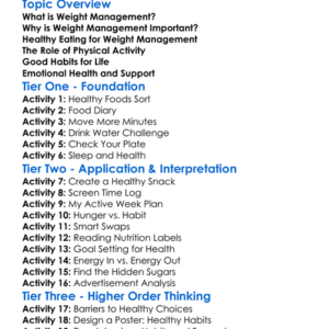 Weight Management Worksheet Activity Booklet
