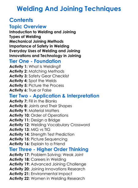 Welding And Joining Techniques Worksheet Activity Booklet