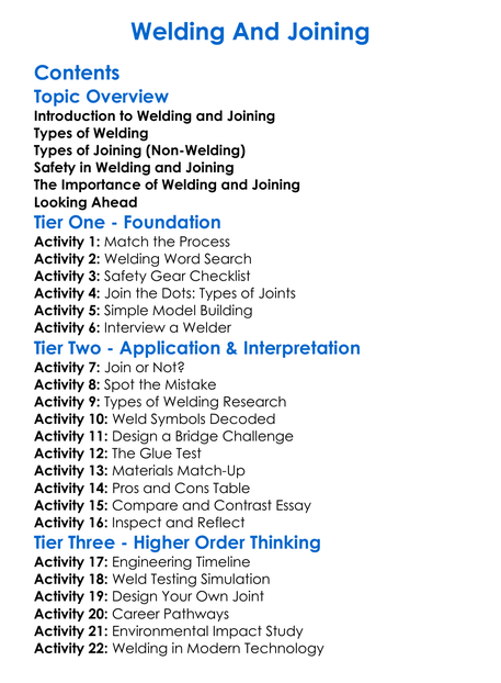 Welding And Joining Worksheet Activity Booklet