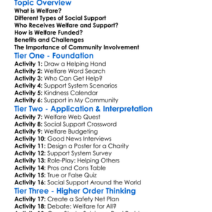 Welfare And Social Support Worksheet Activity Booklet
