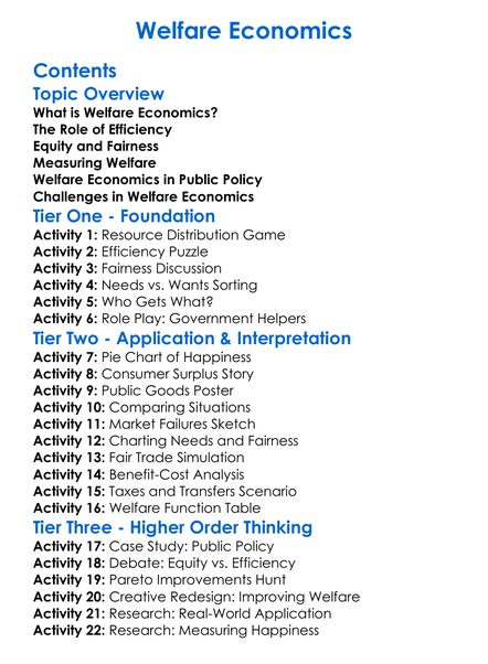 Welfare Economics Worksheet Activity Booklet