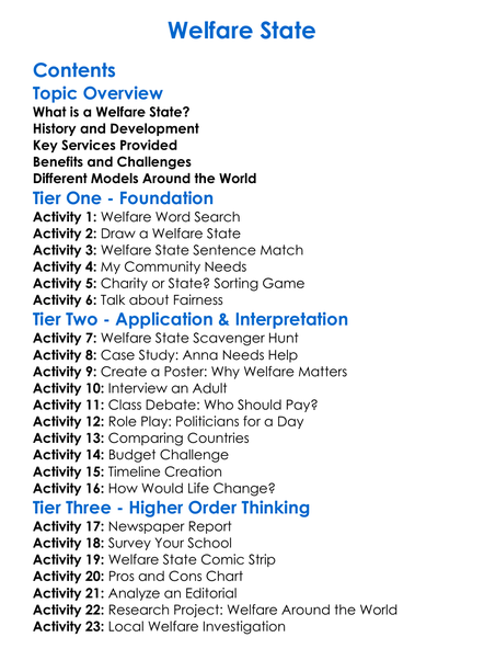Welfare State Worksheet Activity Booklet