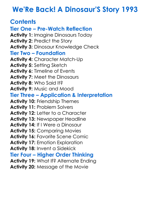 Were Back A Dinosaurs Story 1993 Worksheet Activity Booklet