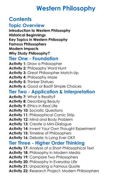 Western Philosophy Worksheet Activity Booklet