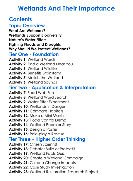 Wetlands And Their Importance Worksheet Activity Booklet
