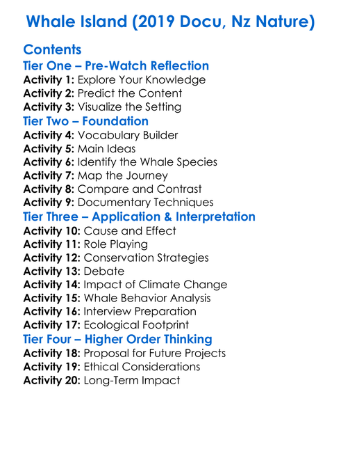 Whale Island 2019 Docu Nz Nature Worksheet Activity Booklet