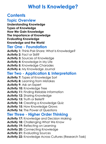 What Is Knowledge Worksheet Activity Booklet