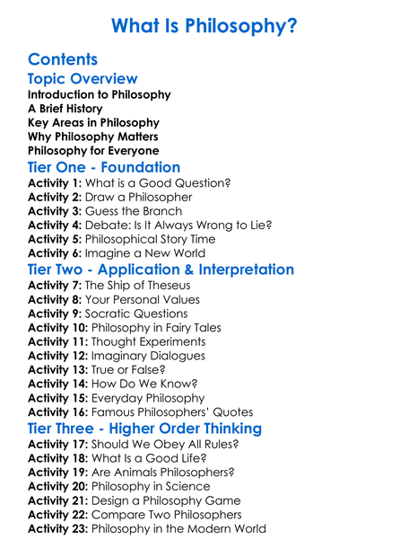 What Is Philosophy Worksheet Activity Booklet