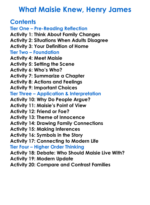 What Maisie Knew Henry James Worksheet Activity Booklet