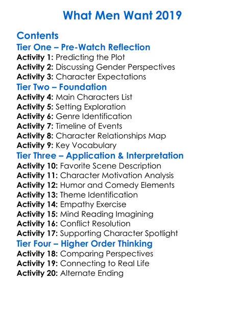 What Men Want 2019 Worksheet Activity Booklet