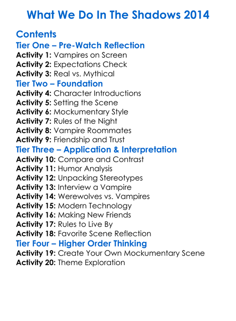 What We Do In The Shadows 2014 Worksheet Activity Booklet
