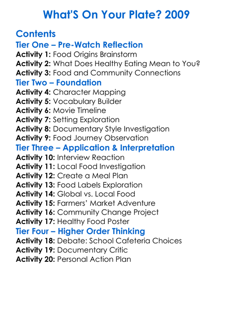 Whats On Your Plate 2009 Worksheet Activity Booklet