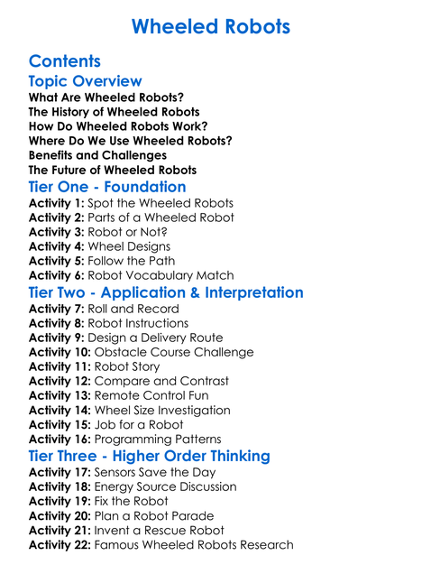 Wheeled Robots Worksheet Activity Booklet