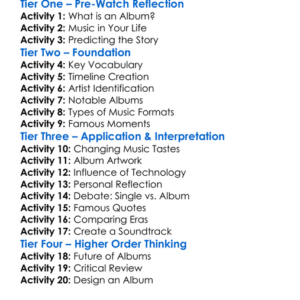 When Albums Ruled The World 2013 Worksheet Activity Booklet