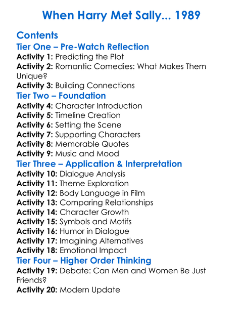 When Harry Met Sally 1989 Worksheet Activity Booklet