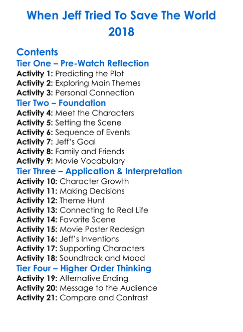 When Jeff Tried To Save The World 2018 Worksheet Activity Booklet