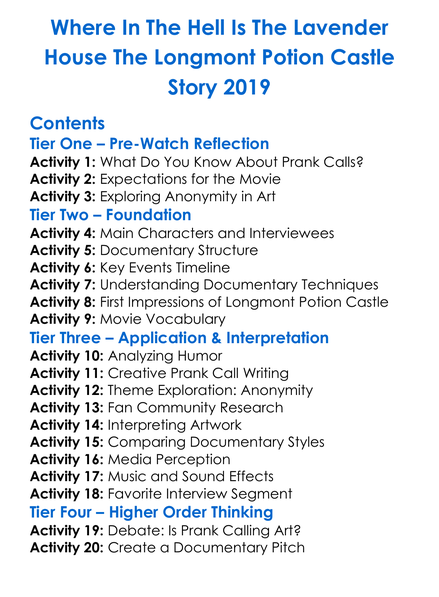Where In The Hell Is The Lavender House The Longmont Potion Castle Story 2019 Worksheet Activity Booklet