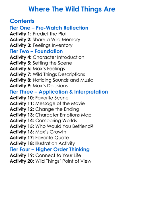 Where The Wild Things Are Worksheet Activity Booklet