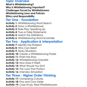 Whistleblowing In Business Worksheet Activity Booklet