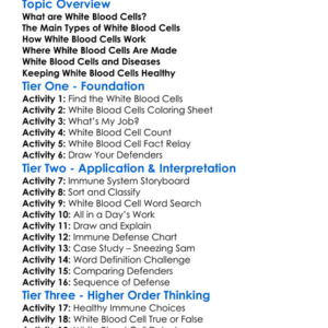 White Blood Cells And Their Roles Worksheet Activity Booklet