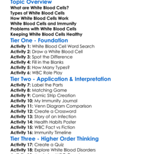 White Blood Cells Worksheet Activity Booklet