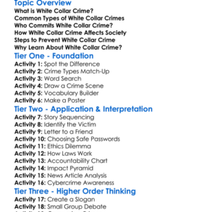 White Collar Crime Worksheet Activity Booklet