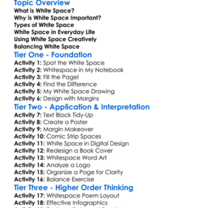 White Space Utilization Worksheet Activity Booklet