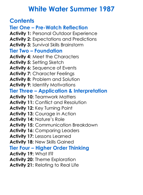 White Water Summer 1987 Worksheet Activity Booklet